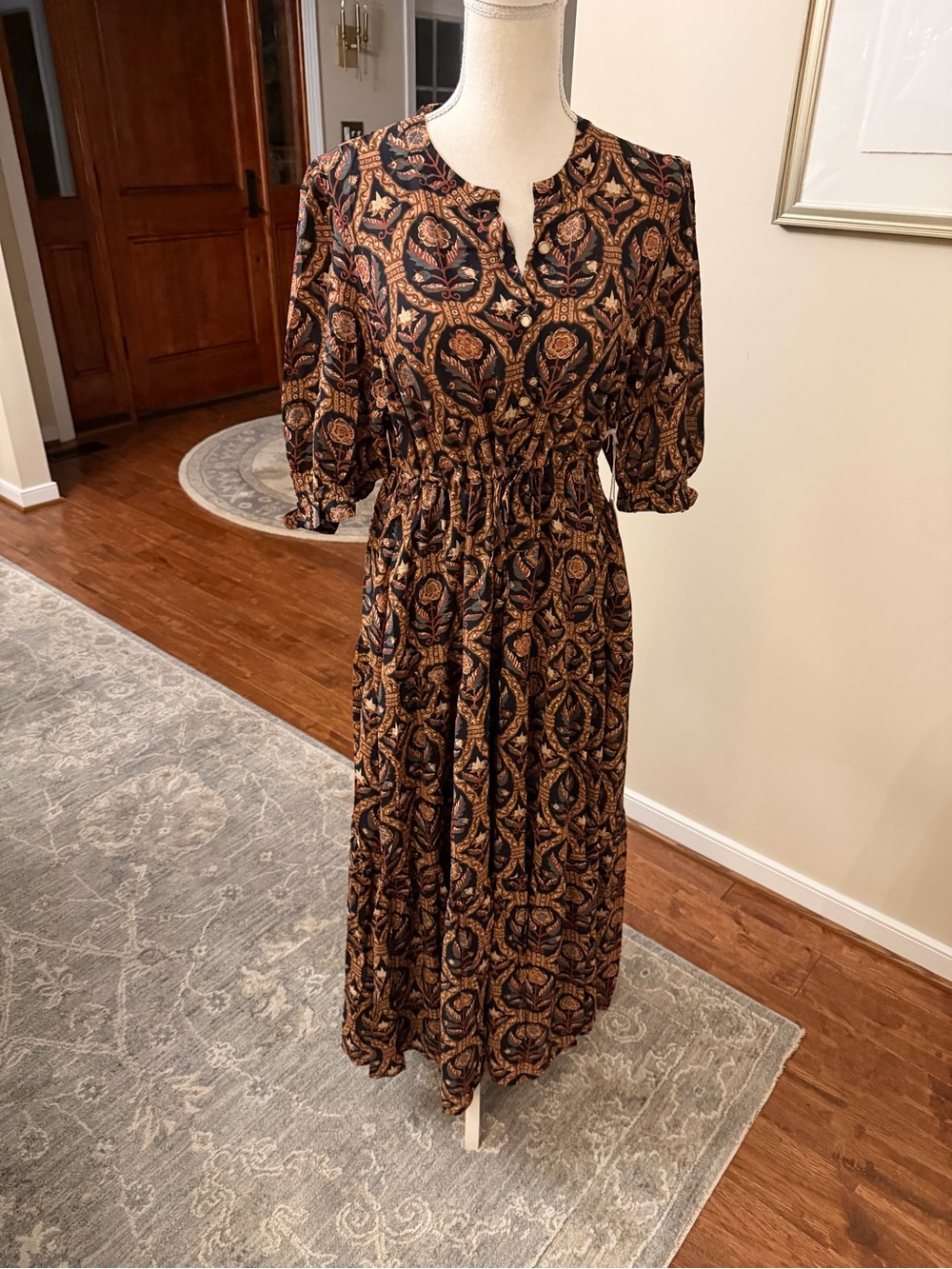 NWT Spartina 449 Lynette Midi Dress Harbor River Batik Block Print Puff Sleeve